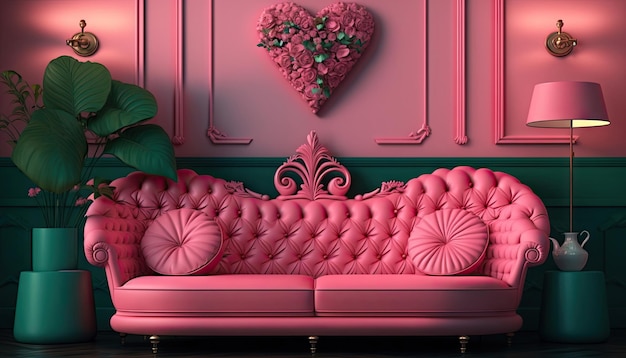 Roze woonkamer met sofa moderne kamer