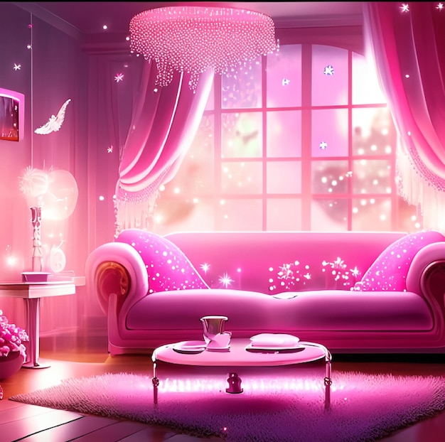 Roze woonkamer