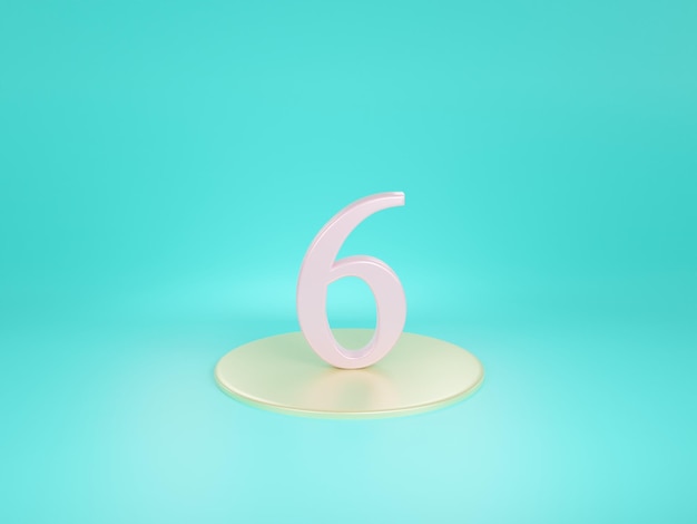 Roze zes of 6 op blauwe achtergrond 3D-rendering Illustratie voor zakelijke ideeën
