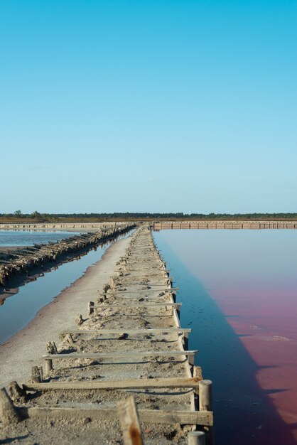 Roze zoutmeer. Productie van roze zout.