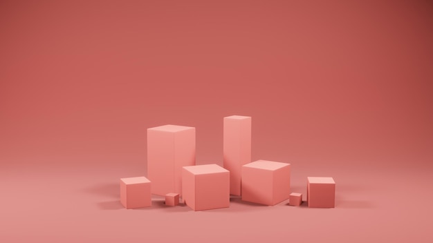 roze zwart-wit gekleurde kubussen op achtergrond, lege ruimte, 3d render