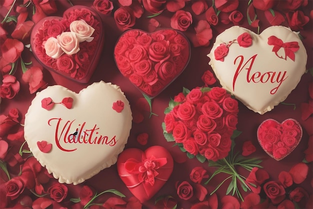 Rozen in hartvorm gerangschikt liefde valentijnsdag