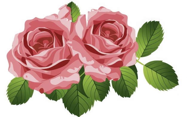rozenbloemen en bladeren op witte achtergrond kopieer ruimte voor tekst