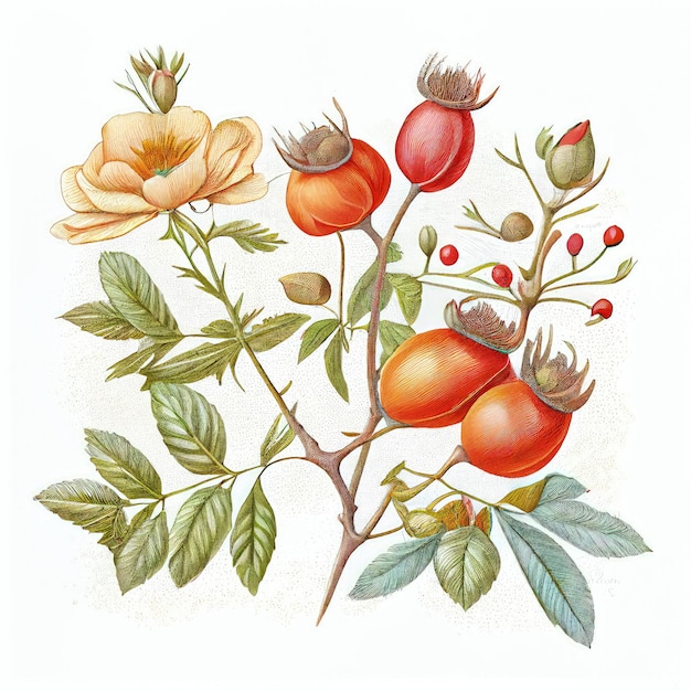 Rozenbottel Bloem Botanische Illustratie Wilde Rozen Bloemen Rozenbottel Abstracte Generatieve AI Illustratie
