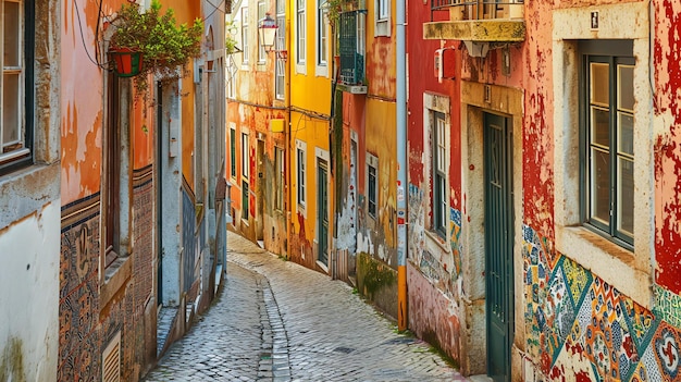 Photo rua do loreto is a narrow street in lisbon portugal it is known for its colorful buildings which are covered in azulejos or ceramic tiles
