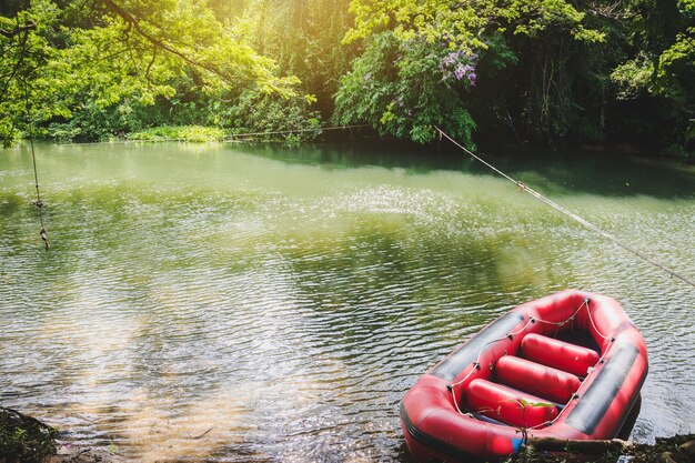 Rubber boat on canal at contryside of Thailand