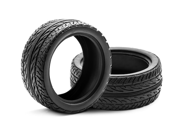 Rubber car tire isolated on white