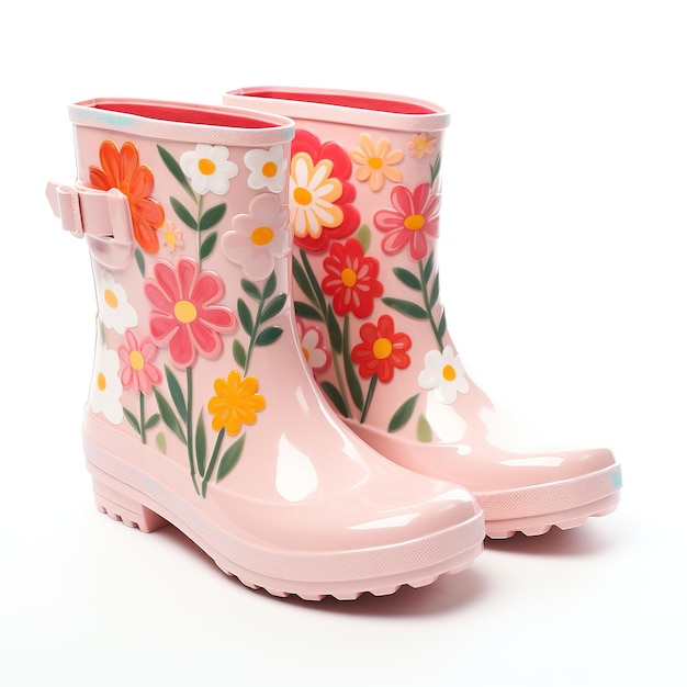 Rubber childrens boots on an isolated background Galoshes for girls