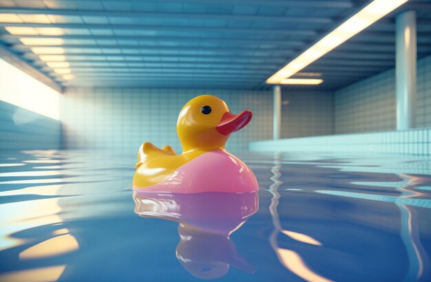 Photo a rubber duck in the pool with some sun lights