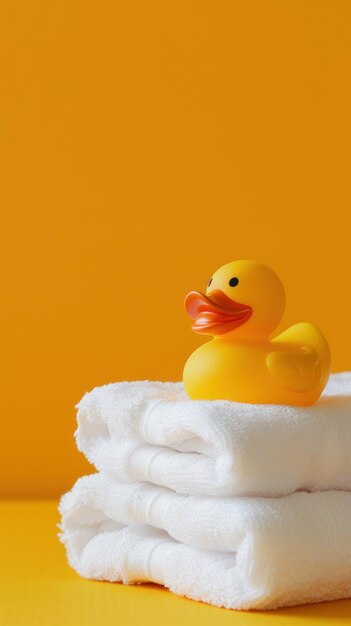 Rubber Duck on Stack of Folded Towels