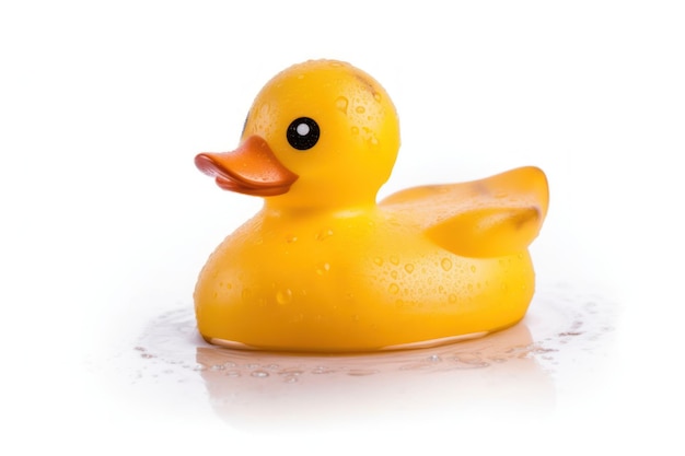 A rubber duck with water drops on it