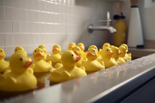 Rubber ducks in the bathroom Generative ai