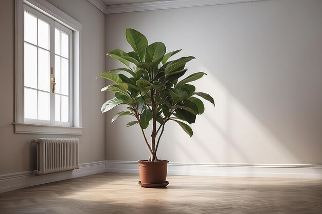 空の部屋のゴムいちじくの植物