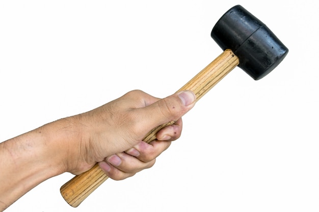 Photo rubber hammer in hand isolated on white background