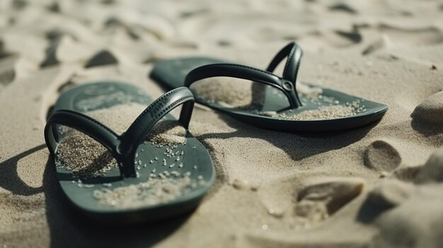 Photo rubber slippers flip flops on the sand of the beach ai generated