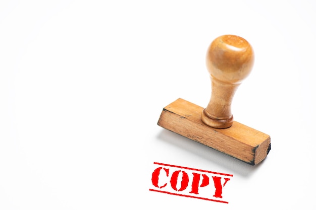 rubber stamp with copy sign on white background. close up