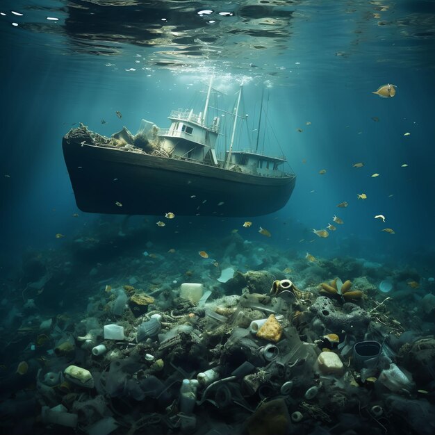 rubbish floating around underwater