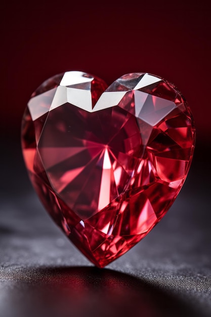 Rubijn hart op een rode achtergrond fotorealistisch ultra scherpe eenvoud ultra gedetailleerde focus