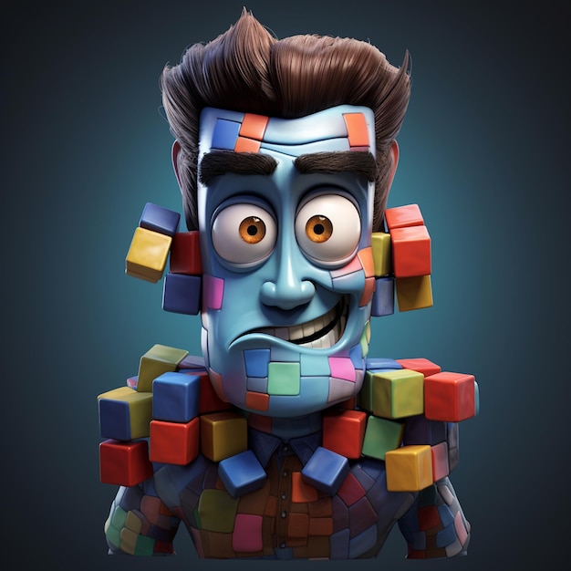 Foto un cubo di rubik in forma umana pixar style