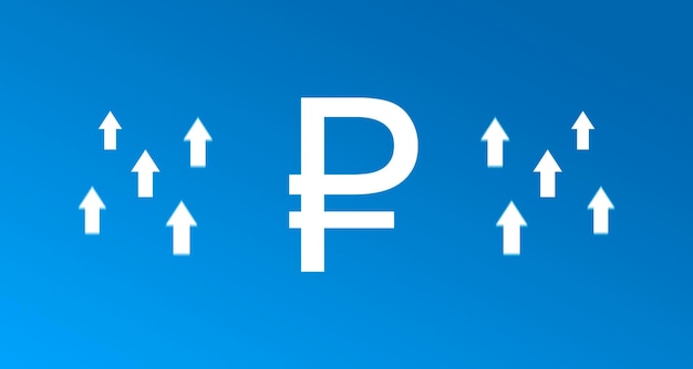 Ruble icon with up arrows Rise of the currency