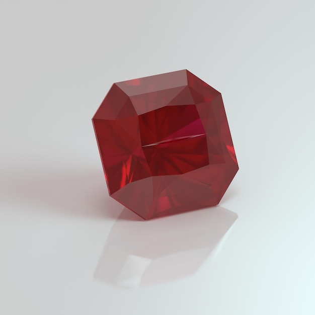 Ruby gemstone radiant square 3D render