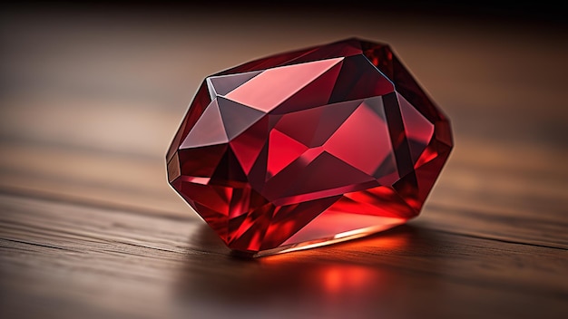 Ruby Gemstone on Wooden Background Generative AI