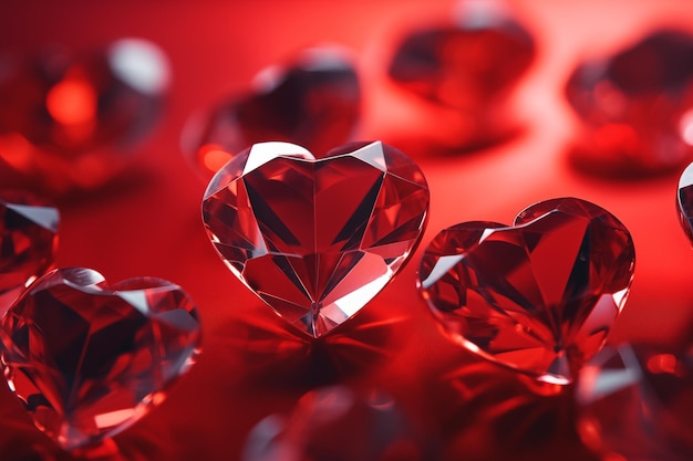 ruby hearts on a red background photorealistic ultra sharp simplicity ultra detailed focus