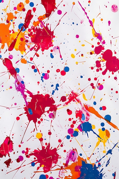 ruby paint of every color splattered on a pristine white background forming a vibrant abstract pattern in hd clarity