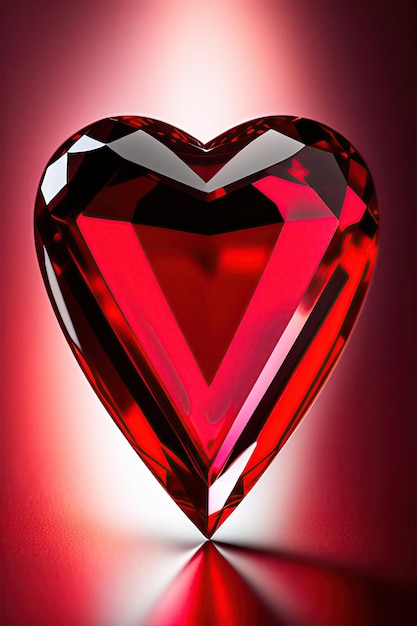 赤い背景の赤いダイアモンドの心 恋に刻まれた宝石 輝く貴重な石
