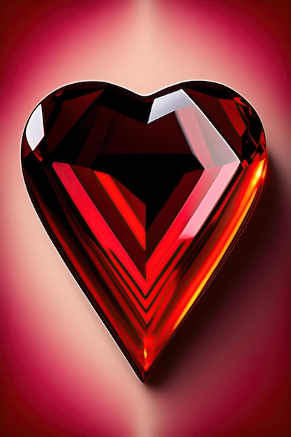 赤い背景の赤いダイアモンドの心 恋に刻まれた宝石 輝く貴重な石