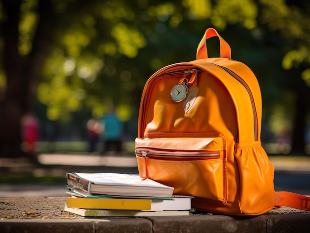 Rucksack met schoolbenodigdheden terug naar school concept generatief ai