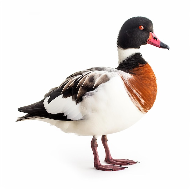 Ruddy shelduck beautiful white black orange duck waterfowl isolated on white closeup