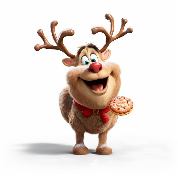 Foto rudolph het rendier met een donut en glimlachende generatieve ai