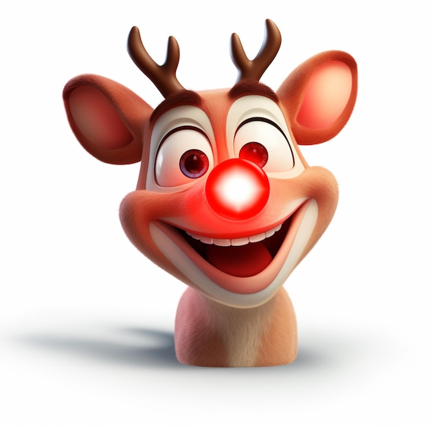 rudolph the reindeer is smiling and wearing a red nose generative ai