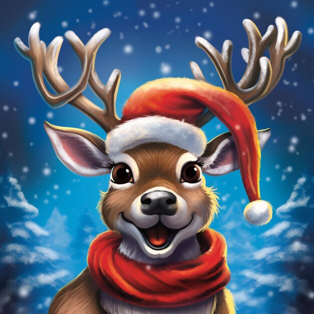 rudolph the reindeer is wearing a santa hat and scarf generative ai