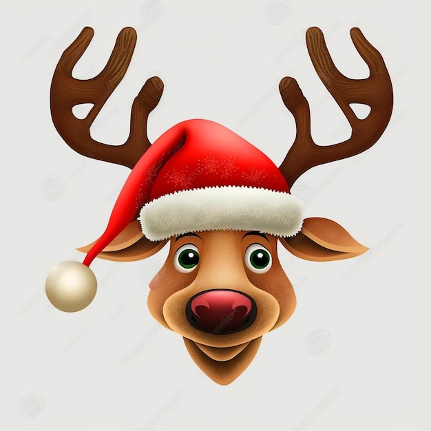 Photo rudolph the reindeer with a santa hat and a christmas ball generative ai