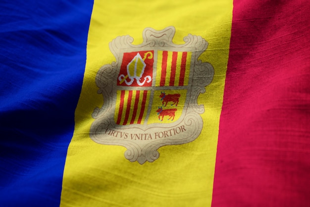 Ruffled Flag of Andorra Blowing in Wind