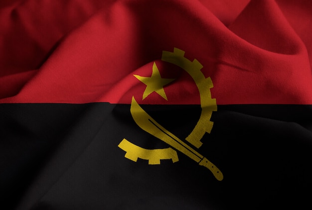 Ruffled Flag of Angola Blowing in Wind