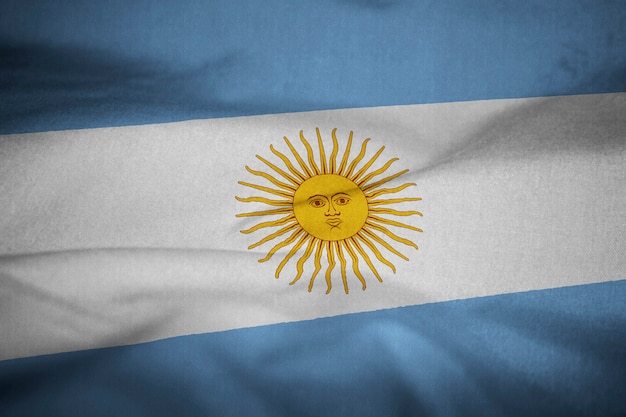 Photo ruffled flag of argentina blowing in wind