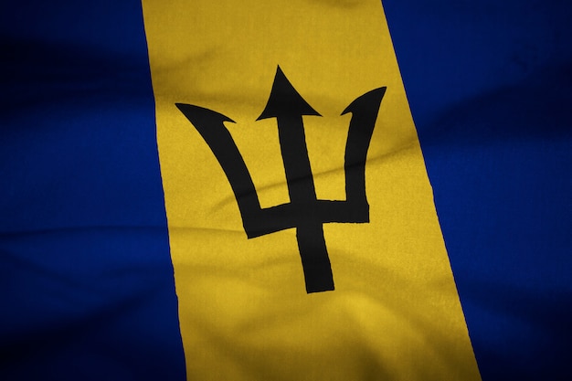 Ruffled Flag of Barbados Blowing in Wind