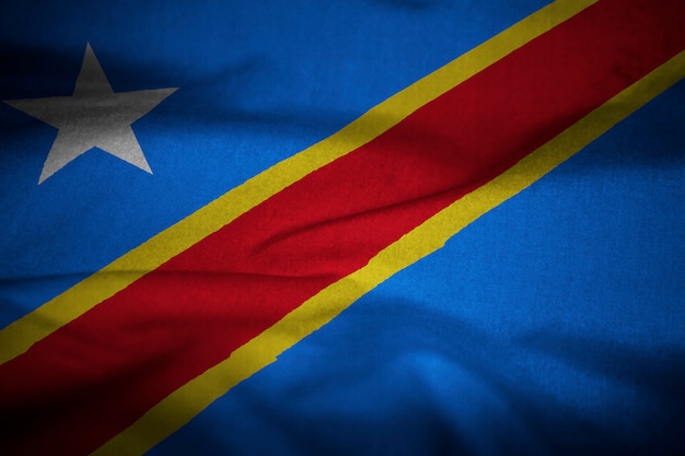 Ruffled Flag of Democratic Republic of the Congo Blazen in de wind