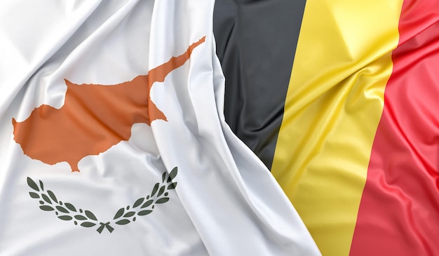 Ruffled Flags of Cyprus and Belgium 3D Rendering