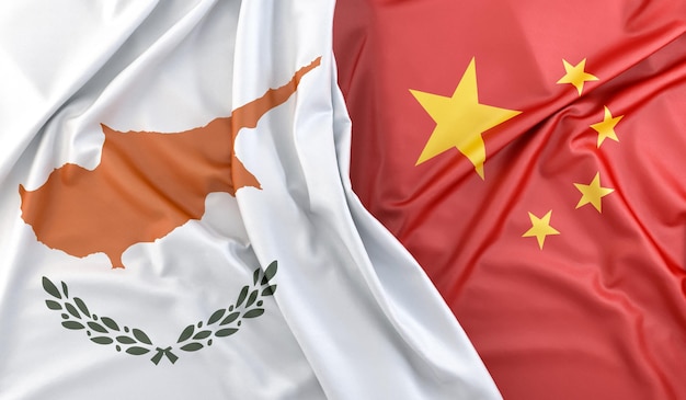 Ruffled Flags of Cyprus and China 3D Rendering