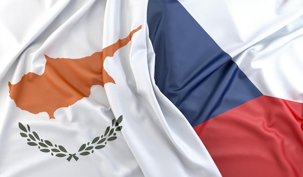 Photo ruffled flags of cyprus and czech republic 3d rendering