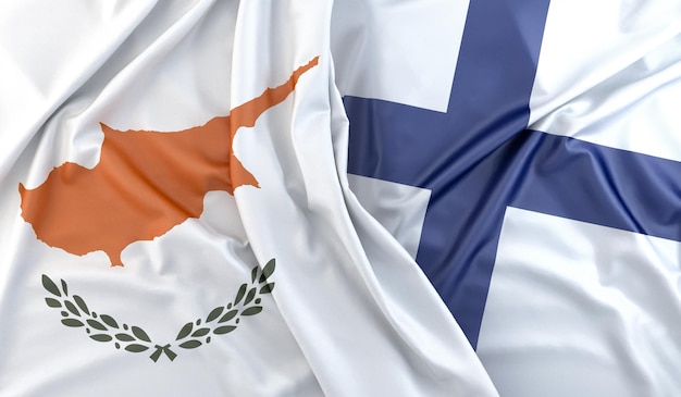 Ruffled Flags of Cyprus and Finland 3D Rendering