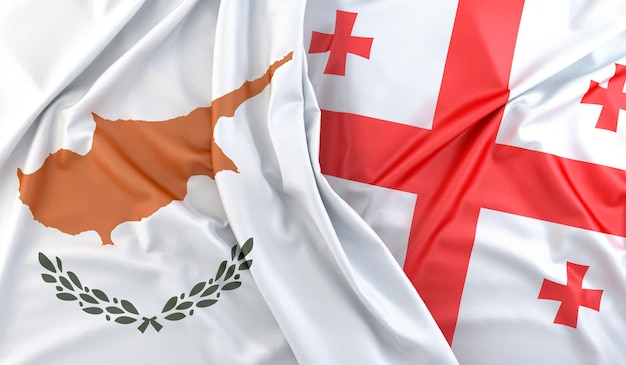 Ruffled Flags of Cyprus and Georgia 3D Rendering