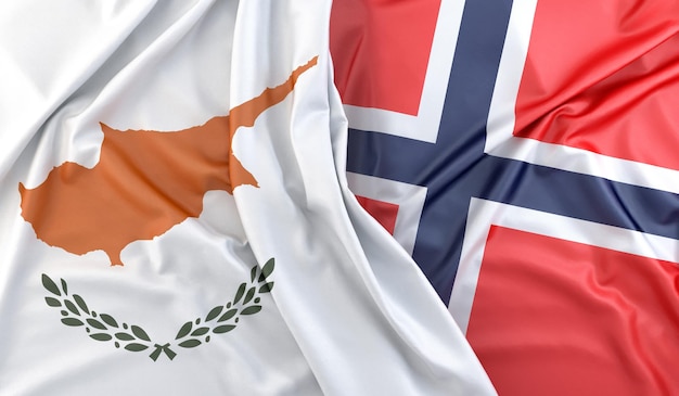 Ruffled Flags of Cyprus and Norway 3D Rendering