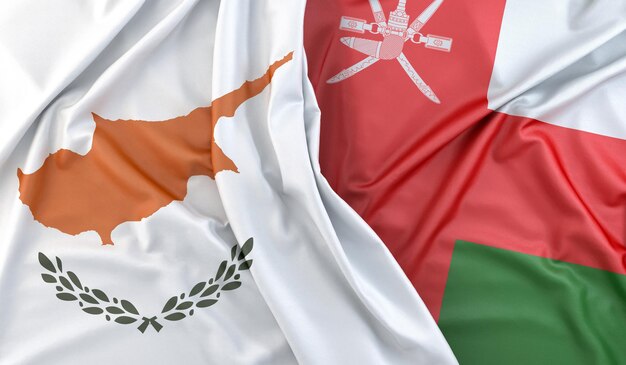 Ruffled Flags of Cyprus and Oman 3D Rendering