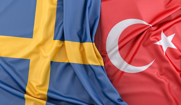 Ruffled Flags of Sweden and Turkey 3D Rendering