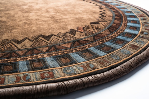 A rug with a blue and brown pattern is shown on a white background.